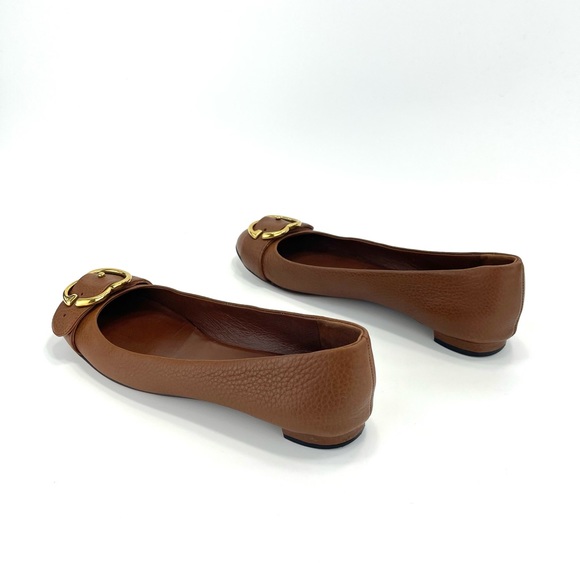 📌SOLD📌 GUCCI 100% AUTHENTIC BROWN LEATHER GOLD INTERLOCKING GG FLATS - Picture 3 of 16